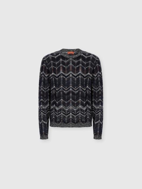 Missoni Crew-neck cotton chevron pullover with ribbed trims