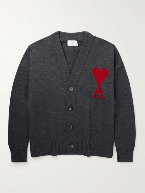 AMI Paris Logo-Intarsia Merino Wool Cardigan