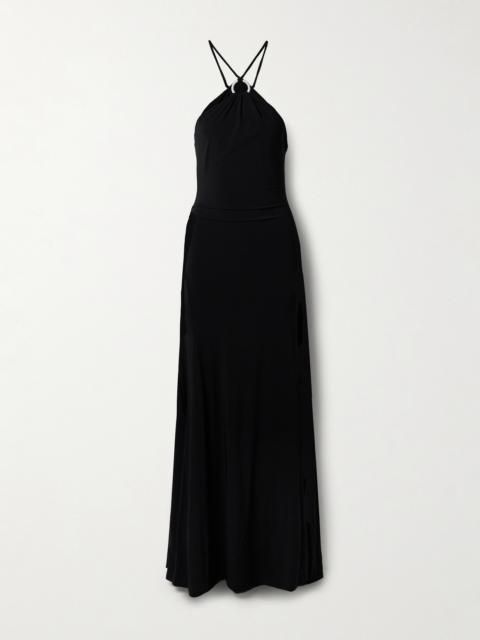 TOVE Mika Embellished Stretch-knit Halterneck Maxi Dress