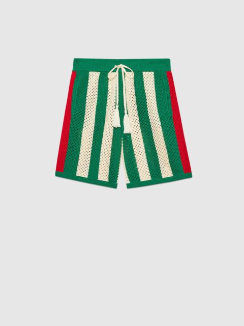 GUCCI Cotton crochet striped shorts
