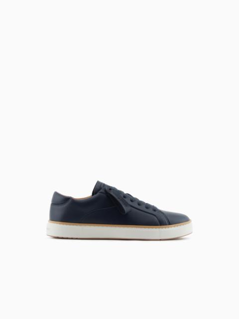 EMPORIO ARMANI LEATHER SNEAKERS WITH A CONTRASTING WELT