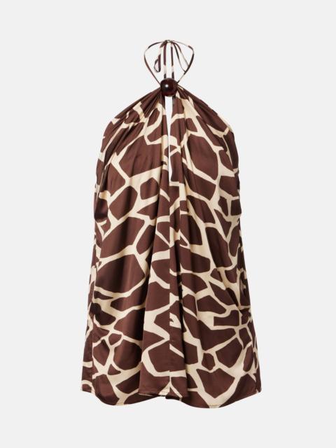 FAITHFULL Jensen animal-print halterneck satin top