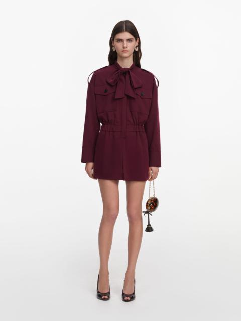 self-portrait Plum Twill Tie Neck Playsuit