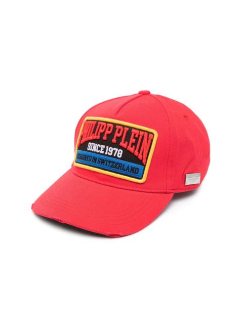 PHILIPP PLEIN logo-patch distressed cotton baseball cap