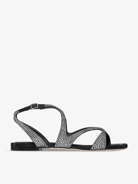 JIMMY CHOO Ayla crystal-embellished satin flat sandals