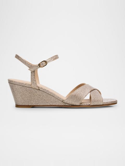 Stuart Weitzman Dayna Metallic Crisscross Wedge Sandals