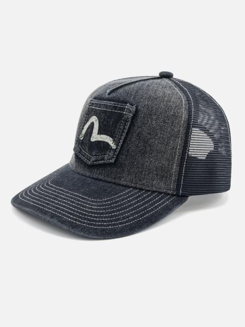 EVISU Seagull Pocket Denim Mesh Trucker Cap