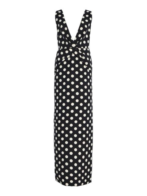BRANDON MAXWELL Exclusive Riviera Polka-Dot Wool-Silk Maxi Dress black