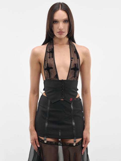 DIDU Black Sheer Cross Halter Vest