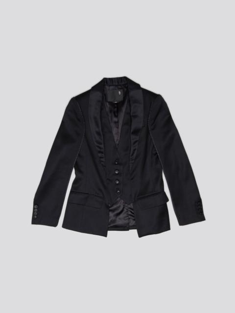 R13 FLAT SLEEVE TUXEDO BLAZER - BLACK AND SATIN