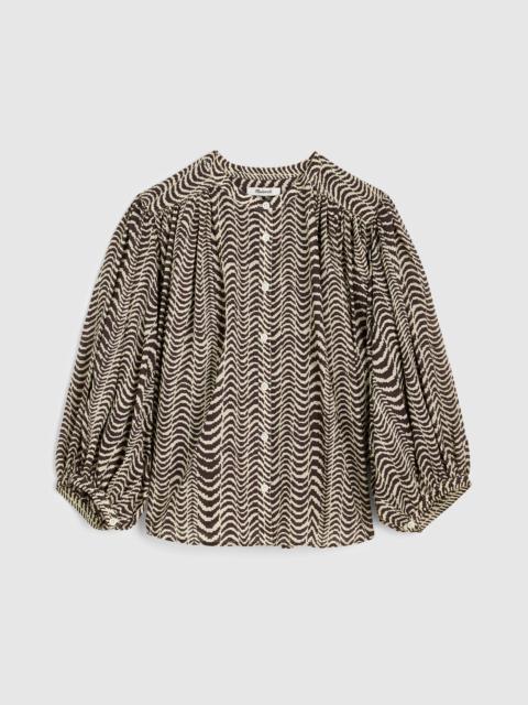 Madewell Shirred Crewneck Button-Up Top