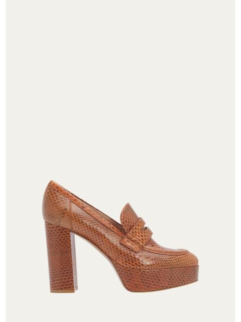 Gianvito Rossi 70mm Hadden Snake-Embossed Leather Loafer Pumps