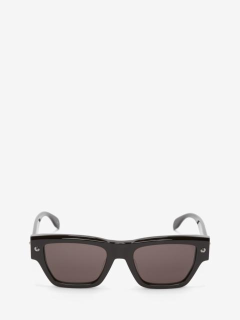 Alexander McQueen Men's Spike Studs Rectangular Sunglasses in Black/smoke