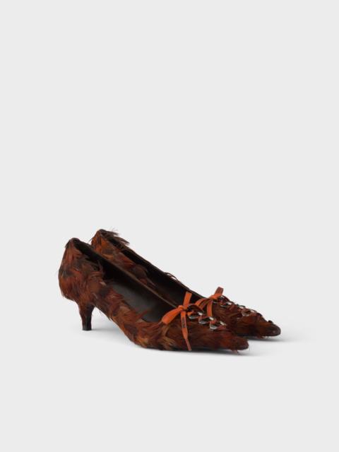 Prada Feather-embellished satin pumps