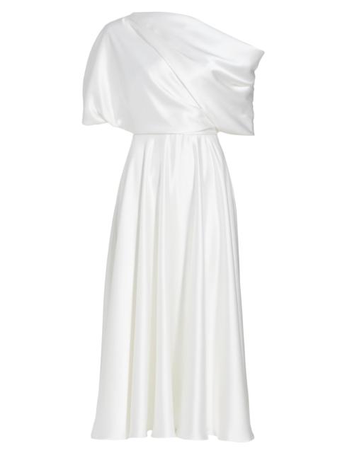 AMSALE Women's Draped Off-The-Shoulder Satin Midi-Dress - Ivory
