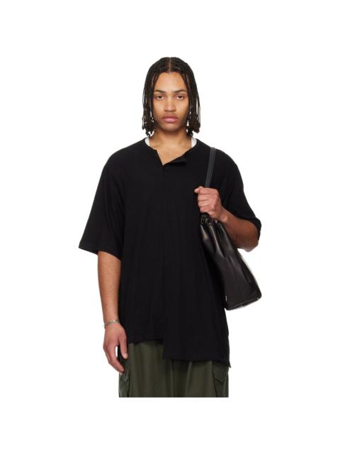 Yohji Yamamoto Black Paneled Short Sleeve Henley