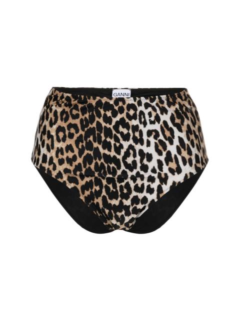GANNI leopard-print high-waisted bikini-bottoms