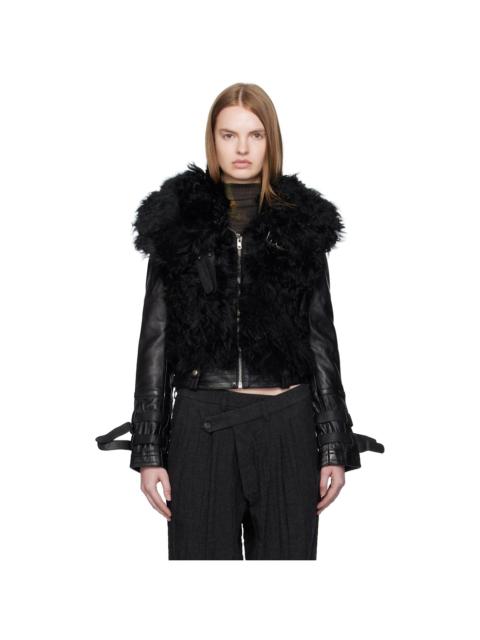 R13 Black Furry Shrunken Shearling Jacket