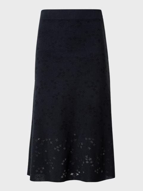 AKRIS Wool-Silk Blend Knit Midi Skirt with Stars Intarsia Detail