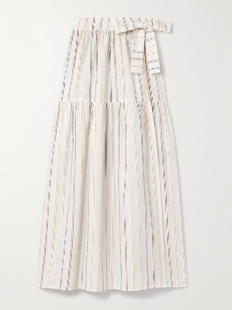 ERES Irisée Brillante Metallic Striped Cotton-blend Voile Maxi Wrap Skirt
