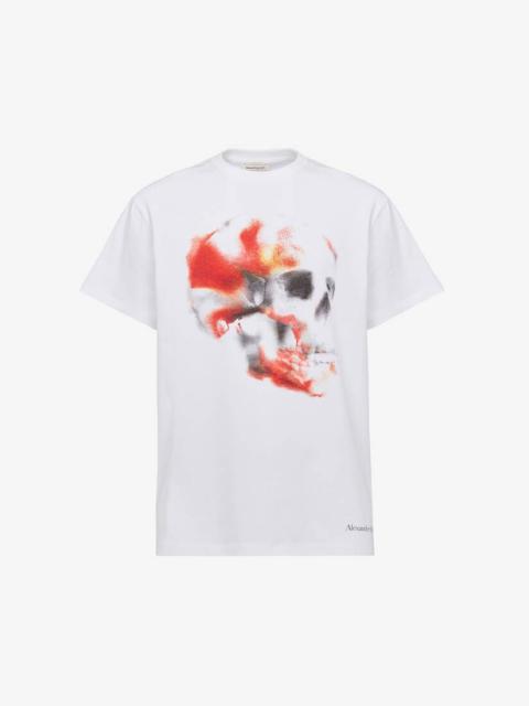 Alexander McQueen Men's Obscured Skull T-shirt in White/red/black