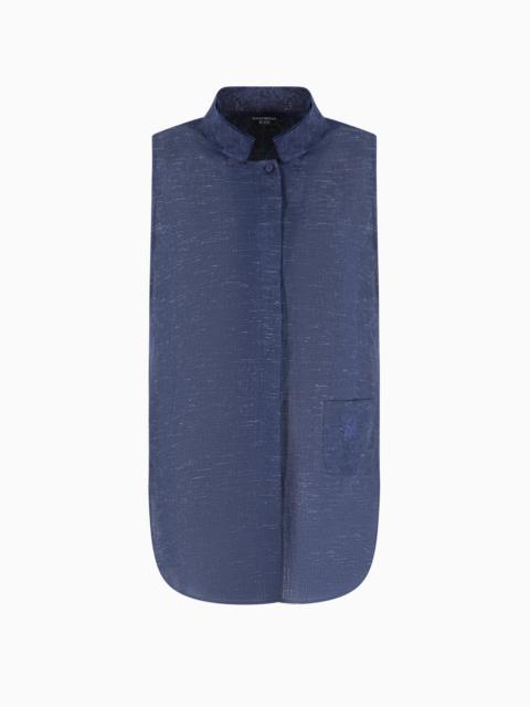 EMPORIO ARMANI ICON LINEN-BLEND CHAMBRAY OVERSIZED TOP