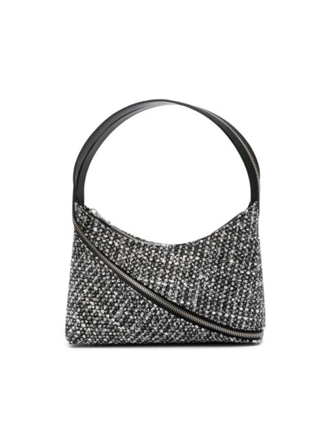 zip-detailing tweed shoulder bag
