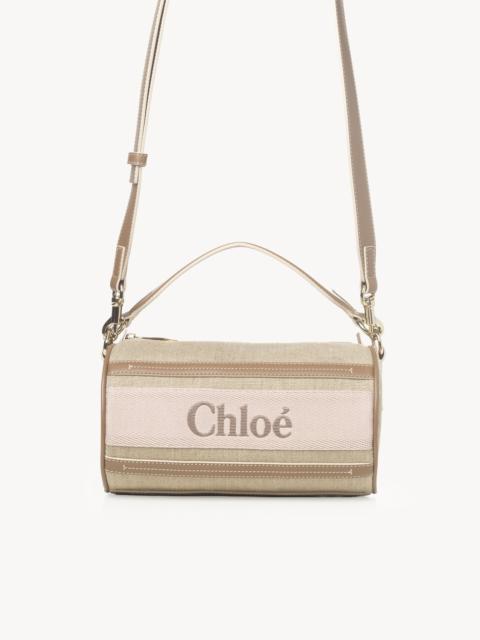 TUBE SHOULDER BAG IN LINEN & SMOOTH LEATHER