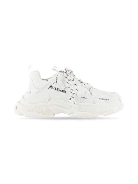 BALENCIAGA Men's Triple S Sneaker Allover Logo in White/black