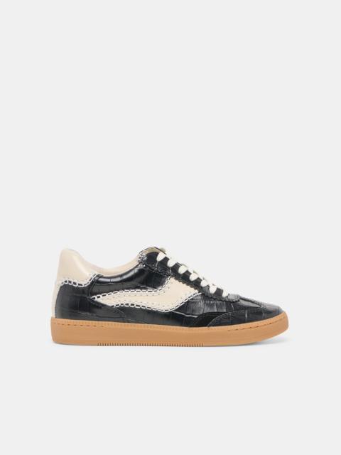 dolce vita NOTICE STITCH SNEAKERS NOIR CROCO EMBOSSED LEATHER
