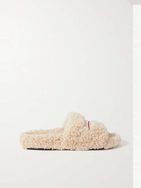 Furry logo-embroidered faux shearling slides