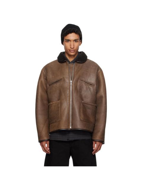 CAWLEY Brown Aviator Flying Leather Jacket