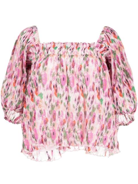 GANNI floral-print smock top
