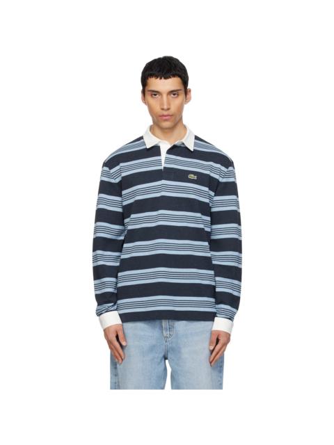 LACOSTE Navy & Blue Relaxed Fit Striped Piqué Rugby Polo