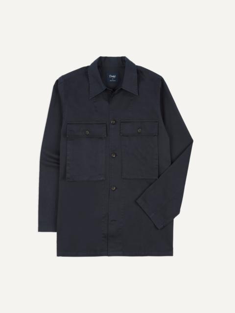 Drake's Navy Stone Wash Cotton Military Overshirt