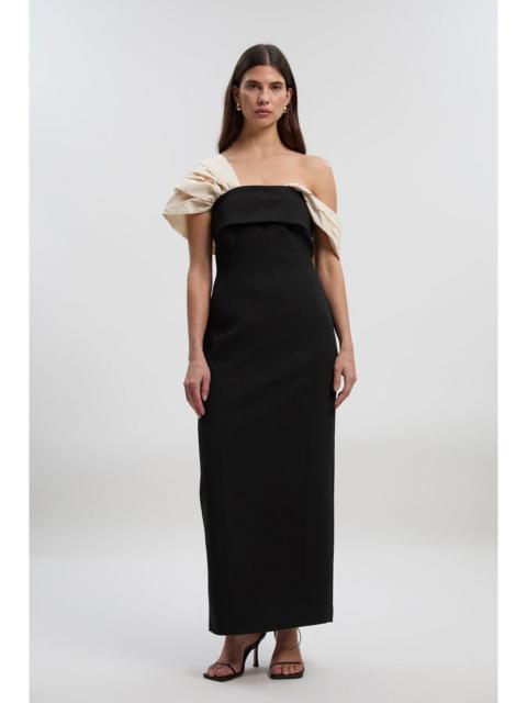 KAREN MILLEN Clean Tailored Taffeta Mix Contrast Drama Sleeve Maxi Dress
