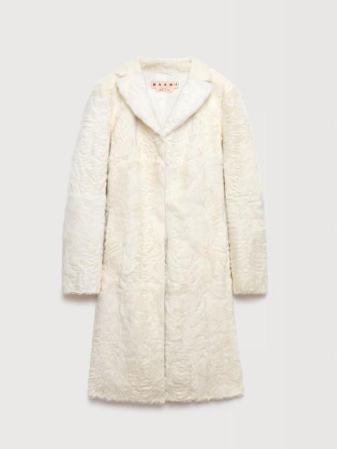 Marni WHITE WAVY LAMB FUR COAT