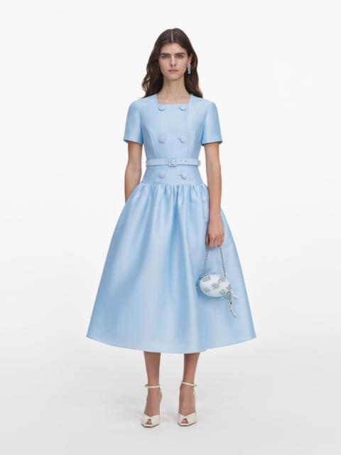 self-portrait Blue Button Front Taffeta Midi Dress