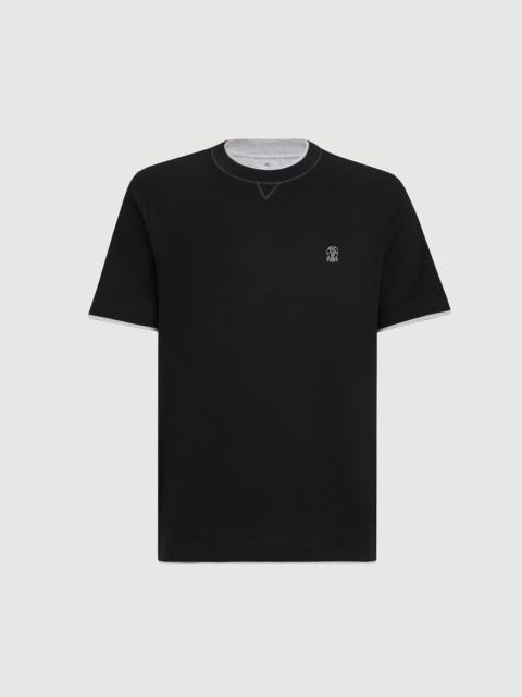 Brunello Cucinelli Cotton jersey crew neck T-shirt with logo and faux-layering