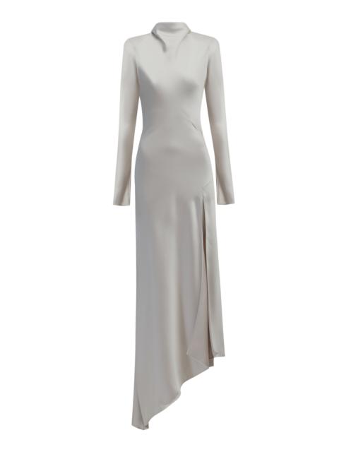THE NEW ARRIVALS ILKYAZ OZEL Bianca Asymmetric Satin Maxi Dress ivory