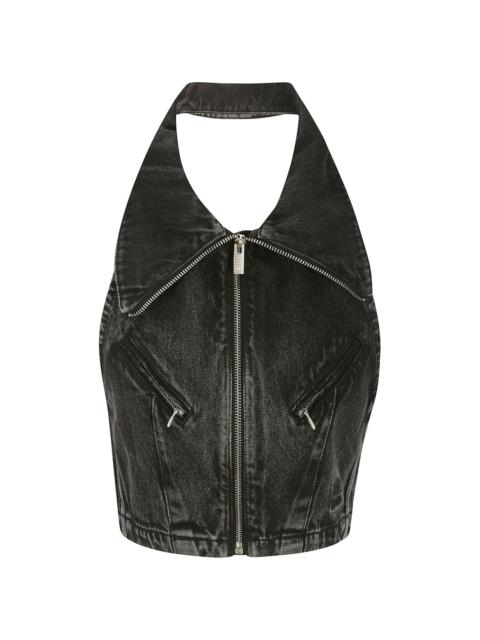 open back denim vest