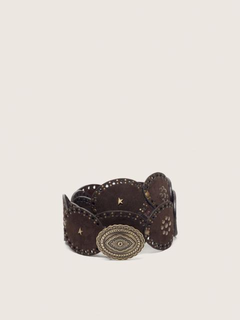 Golden Goose Oval belt in washed suede leather with studs