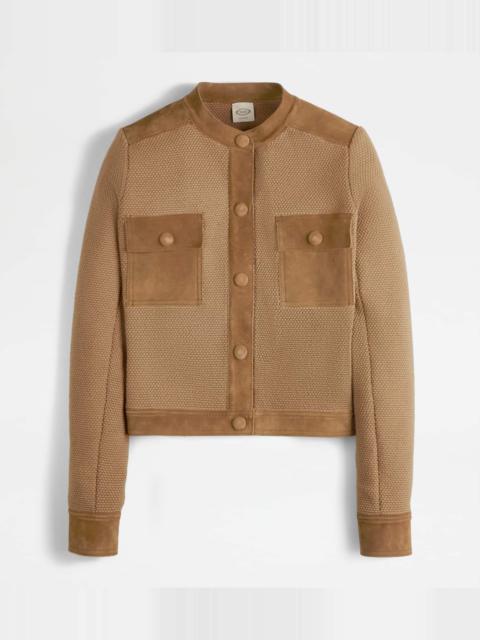 Tod's JACKET IN WOOL WITH SUEDE DETAILING - BROWN