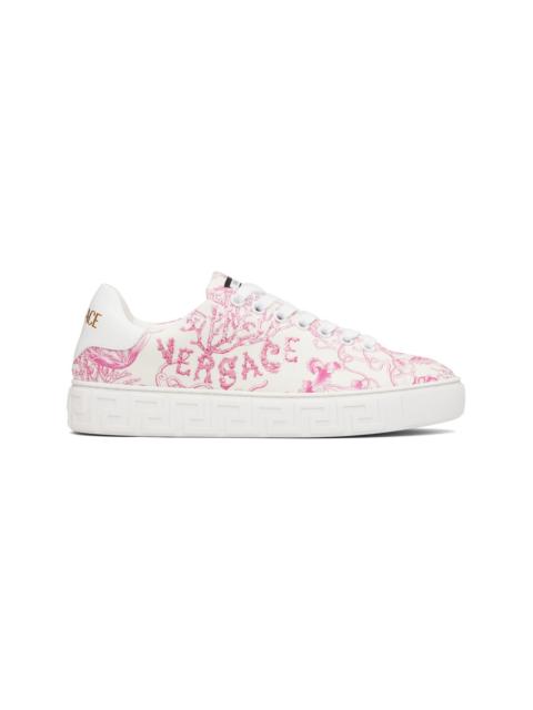 VERSACE Off-White & Pink Underwater Barocco Greca Sneakers