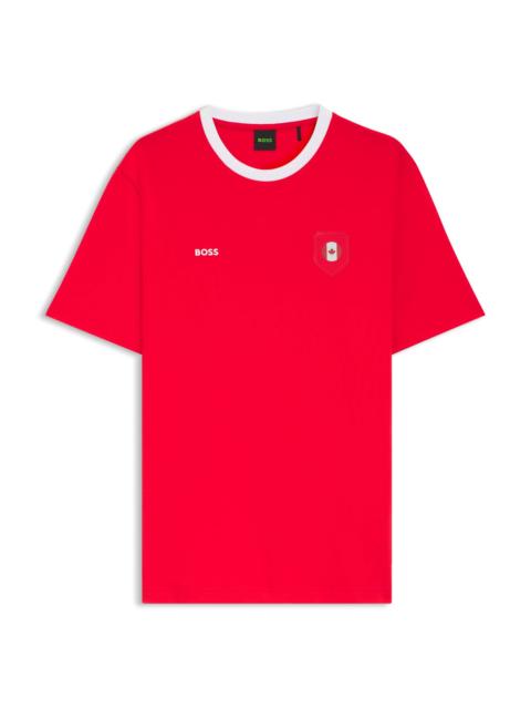 BOSS STRETCH-COTTON T-SHIRT WITH COUNTRY FLAG AND LOGO