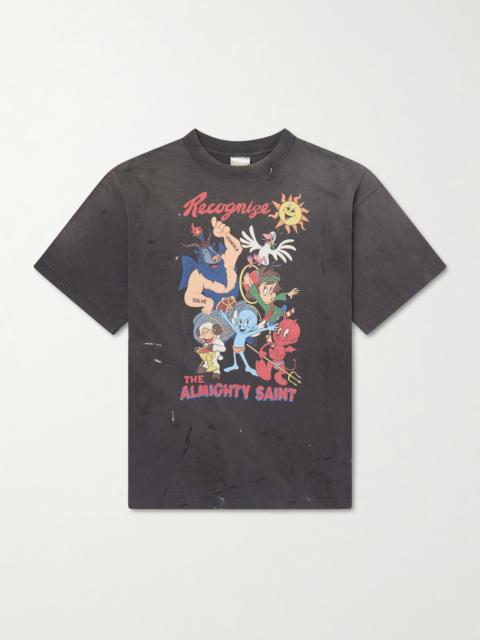 SAINT M×××××× Paint-Splattered Printed Cotton-Jersey T-Shirt