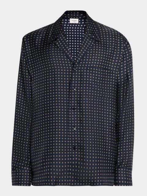 SAINT LAURENT Men's Silk Micro-Medallion Long-Sleeve Pajama Shirt