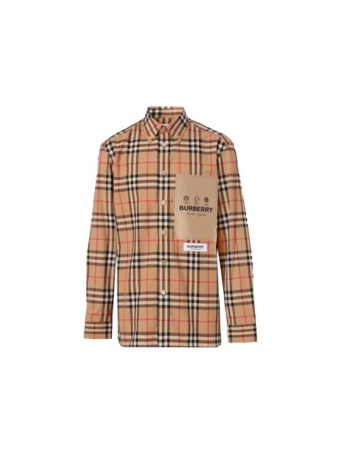 Burberry Burberry Label Applique Check Cotton Poplin Shirt Archive Beige