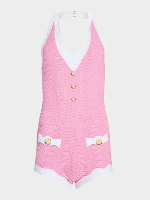 RETROFÊTE Jayde Metallic Rib-Knit Romper