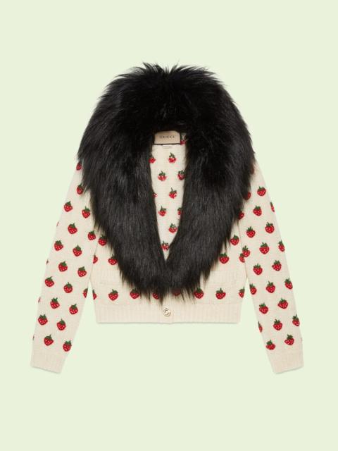 GUCCI Wool cashmere cardigan with faux fur